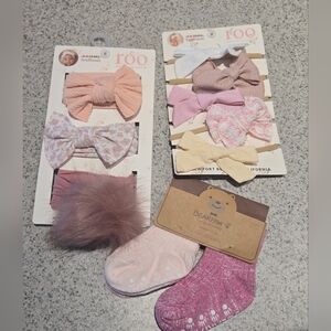 Kids Hair Bow and Sock Set - Pink and Cream
